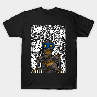 Futuristic Robot Character "Nostradamus" with Glass Eyes and Steel Skin T-Shirt